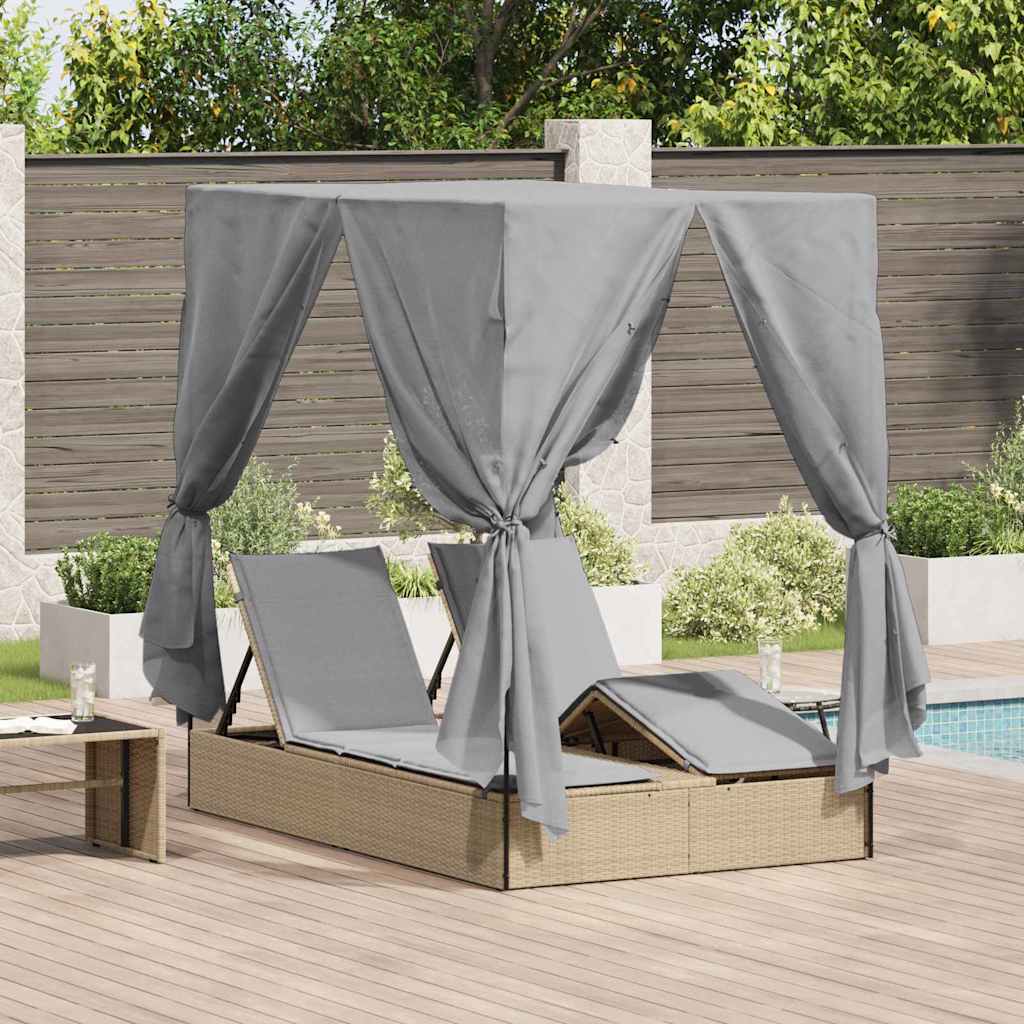 Double Sun Lounger With Roof Grey 205 X 129 X 200 Cm Pe Rattan