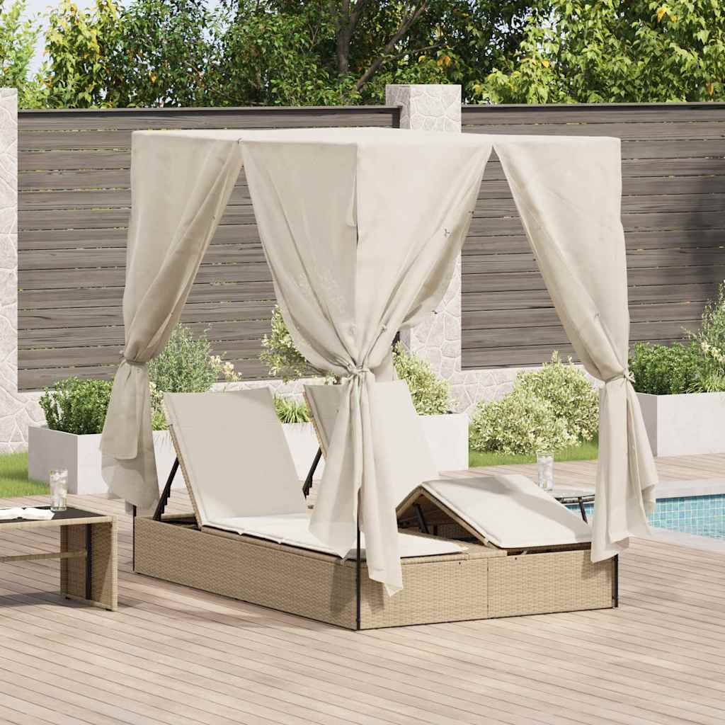 Double Sun Lounger With Roof Grey 205 X 129 X 200 Cm Pe Rattan