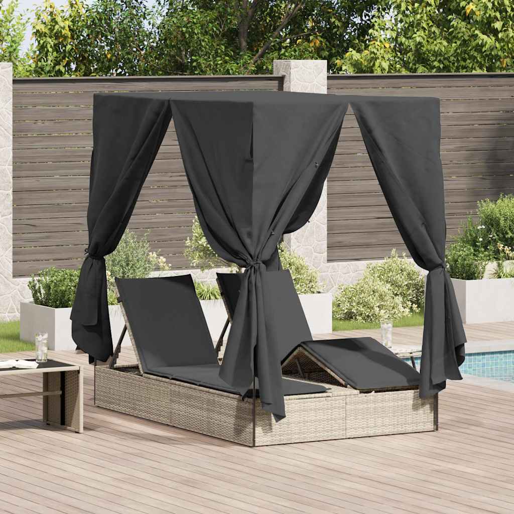 Double Sun Lounger With Roof Grey 205 X 129 X 200 Cm Pe Rattan