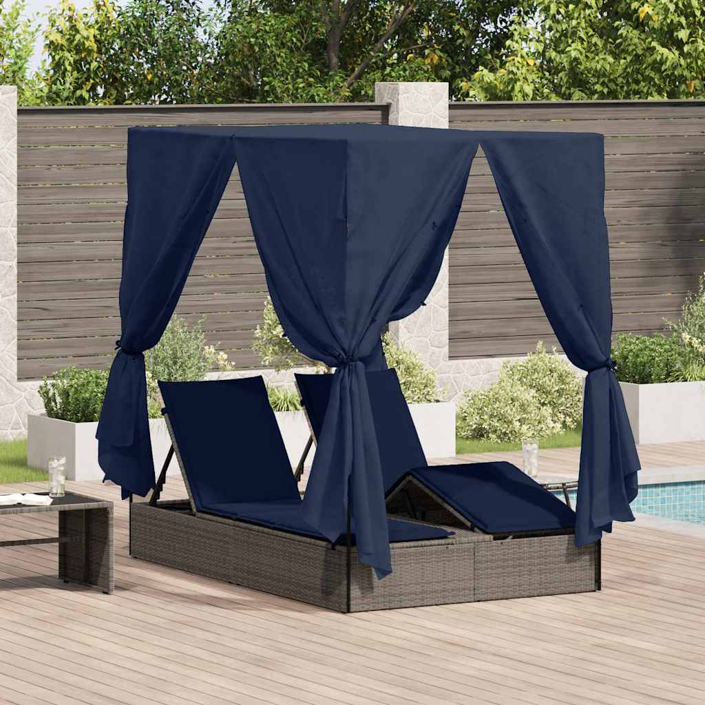 Double Sun Lounger With Roof Grey 205 X 129 X 200 Cm Pe Rattan