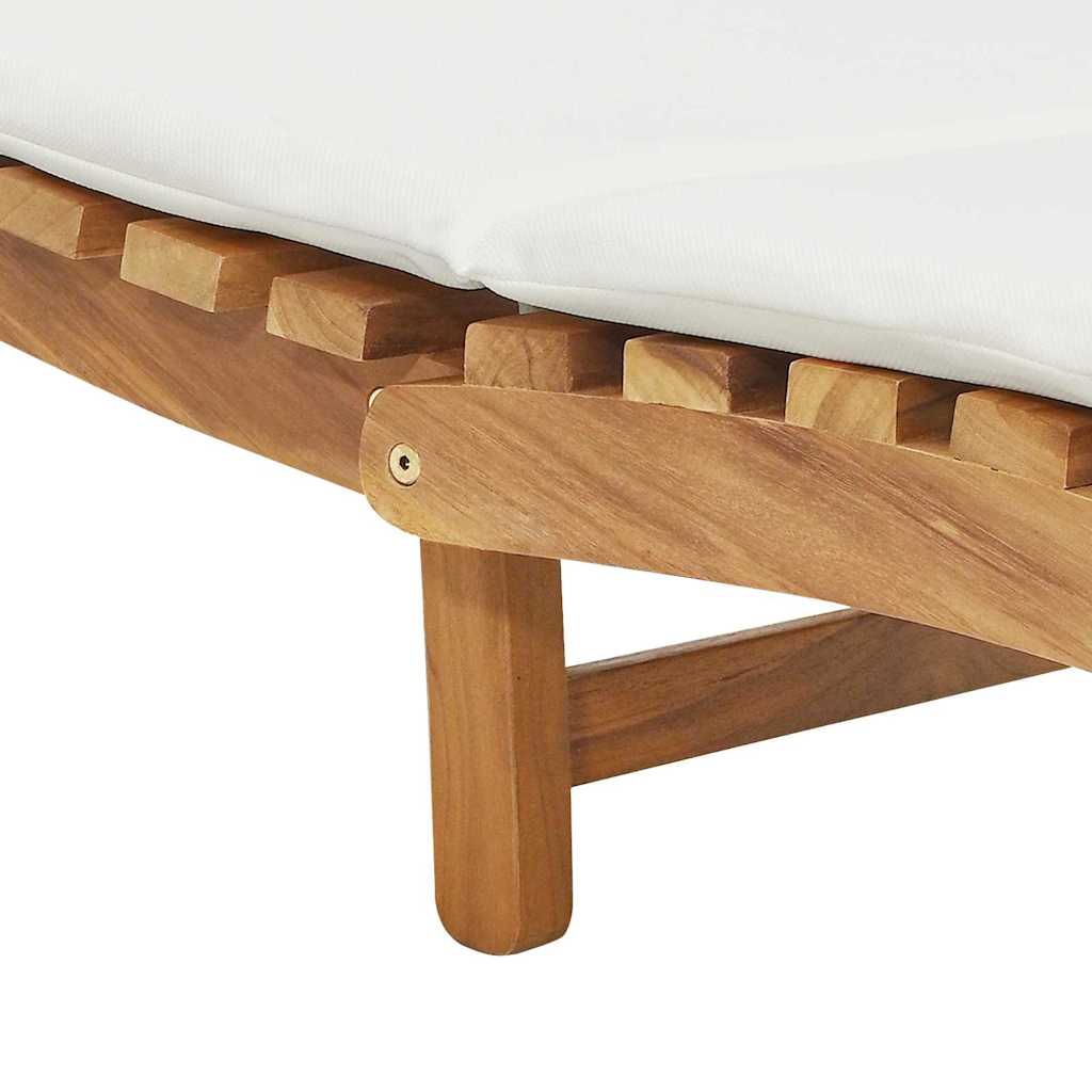Sun Lounger Cream white 188 x 55 x 59 cm Solid teak wood