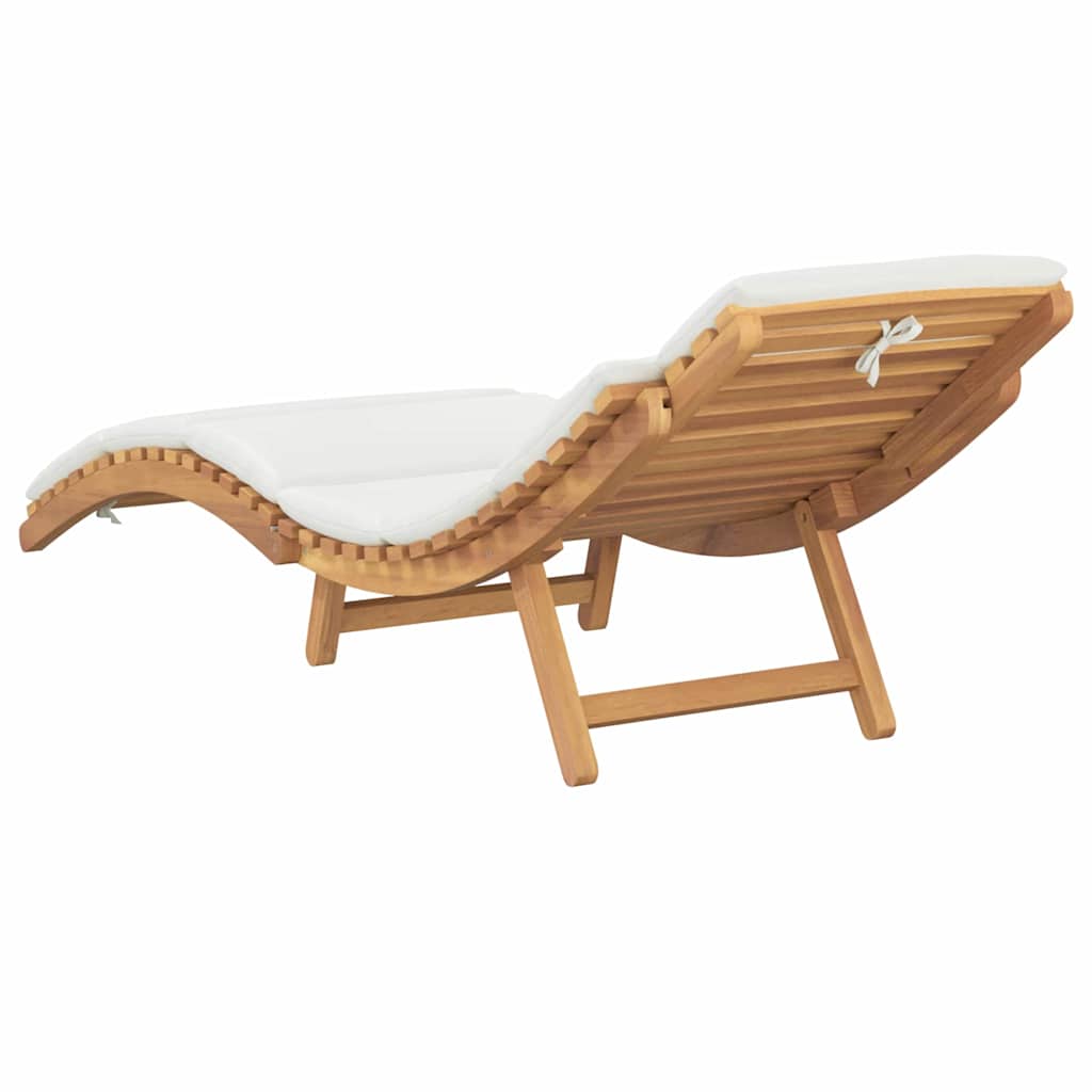 Sun Lounger Cream white 188 x 55 x 59 cm Solid teak wood