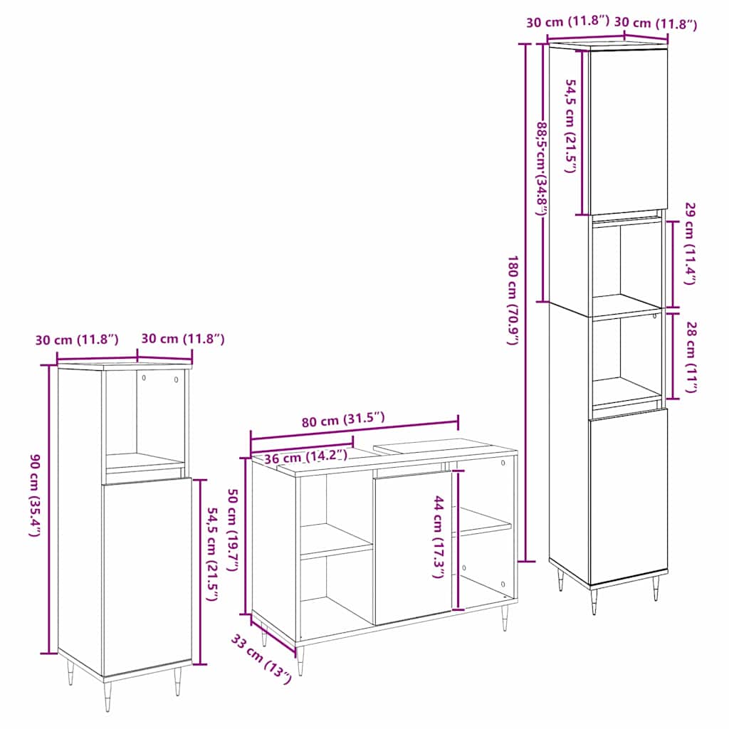 Bathroom Furniture Set Other 3 pcs Artisan Oak 30 x 30 x 180 cm