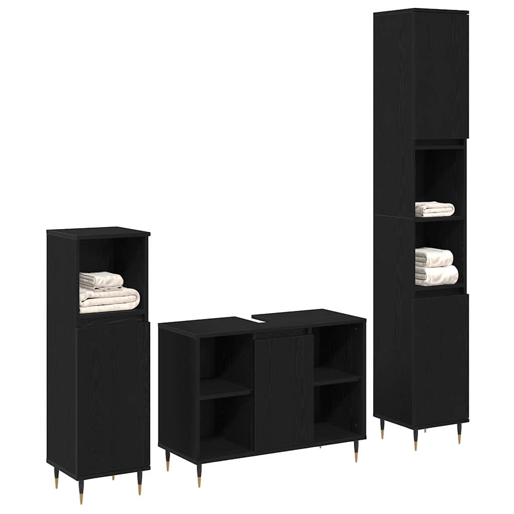 Bathroom Furniture Set Other 3 pcs Black Oak 30 x 30 x 180 cm