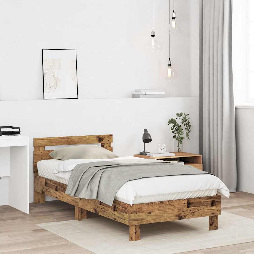 Bed Frame with Headboard Old Wood 90 x 200 cm Engineered Wood