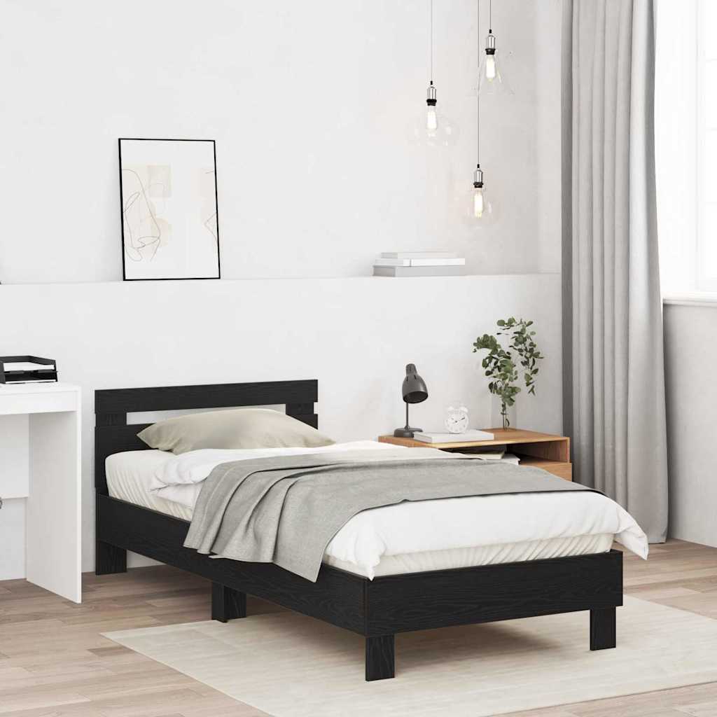 Bed Frame with Headboard Black Oak 90 x 200 cm Engineered Wood