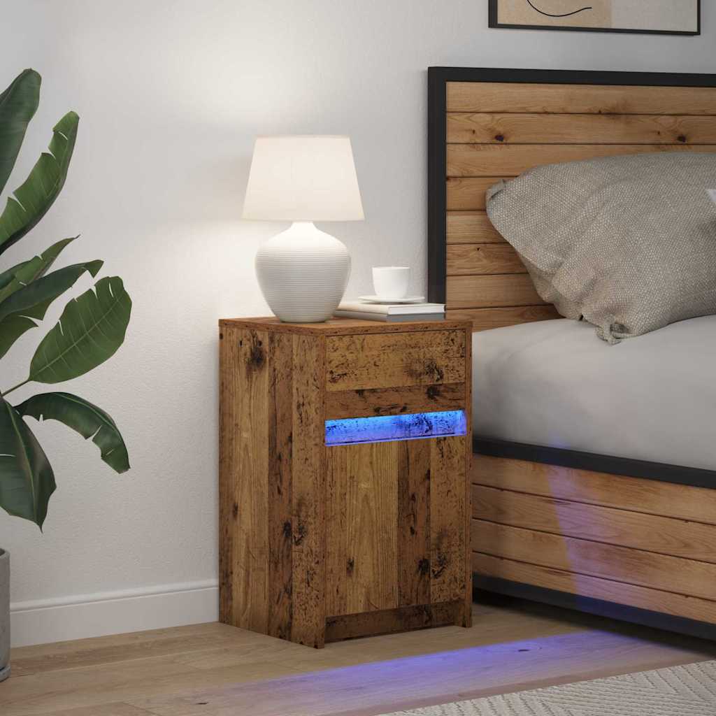 LED Bedside Cabinet Old wood 38 x 34 x 61 cm Engineered wood