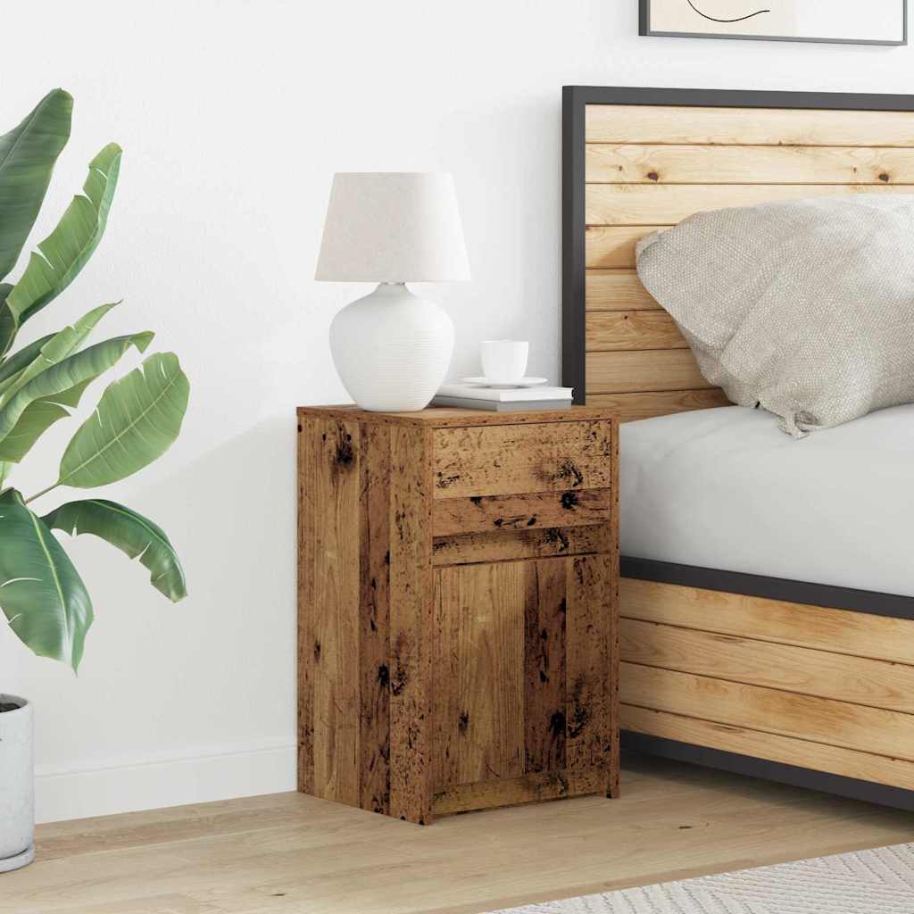LED Bedside Cabinet with Drawer 2 pcs Old wood 38 x 34 x 61 cm