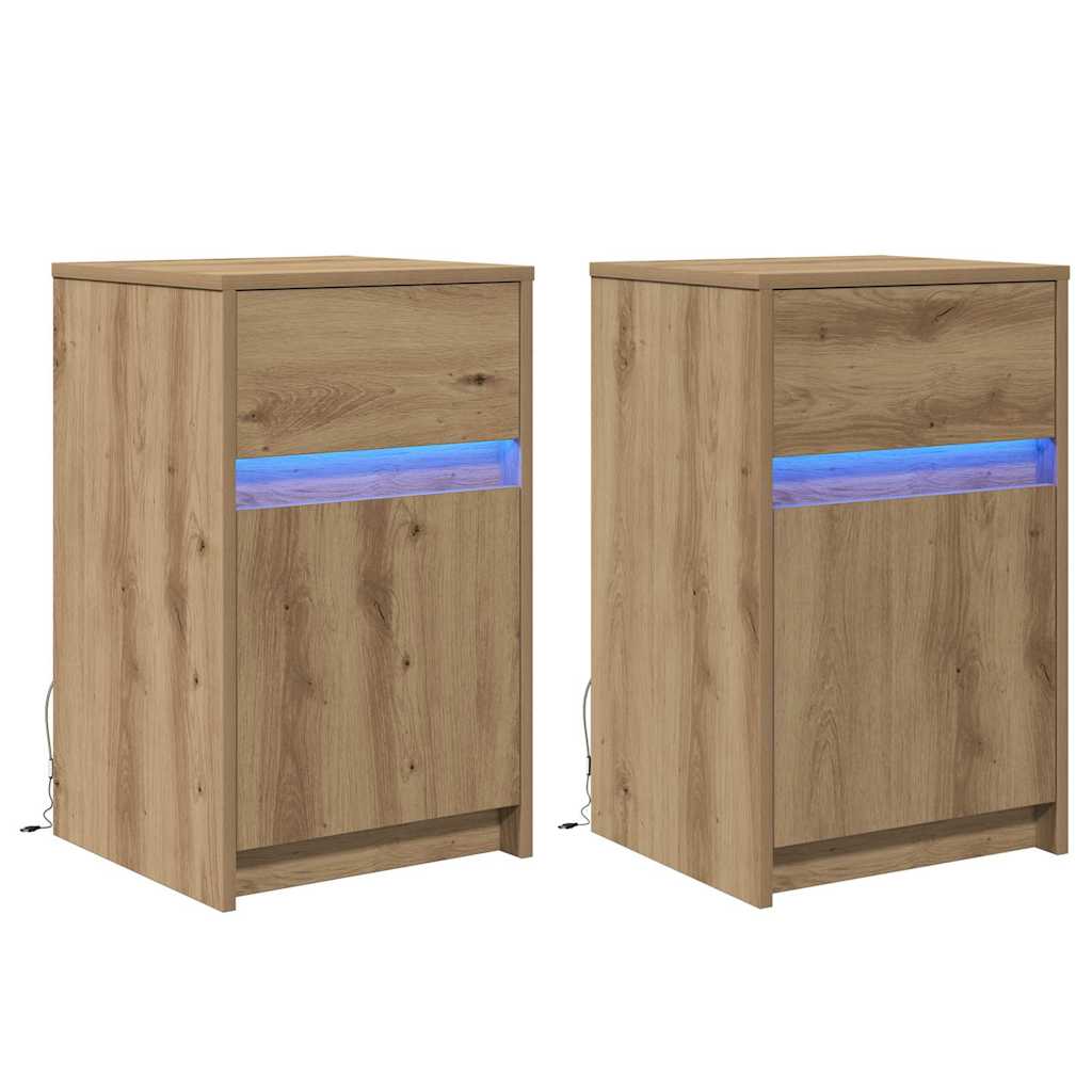 LED Bedside Cabinet 2 pcs Artisan oak 38 x 34 x 61 cm