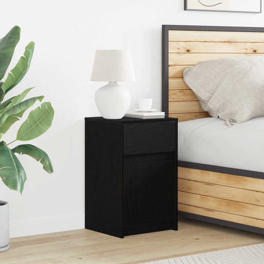 LED Bedside Cabinet with Drawer 2 pcs Black oak 38 x 34 x 61 cm