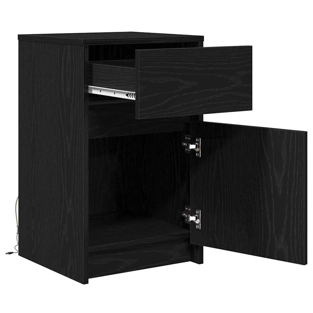 LED Bedside Cabinet with Drawer 2 pcs Black oak 38 x 34 x 61 cm