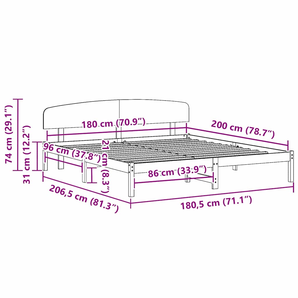 Bed Frame with Headboard Brown 180 x 200 cm Solid Pine wood