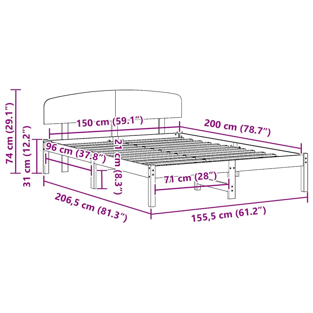 Bed Frame with Headboard Brown 150 x 200 cm Solid Pine wood