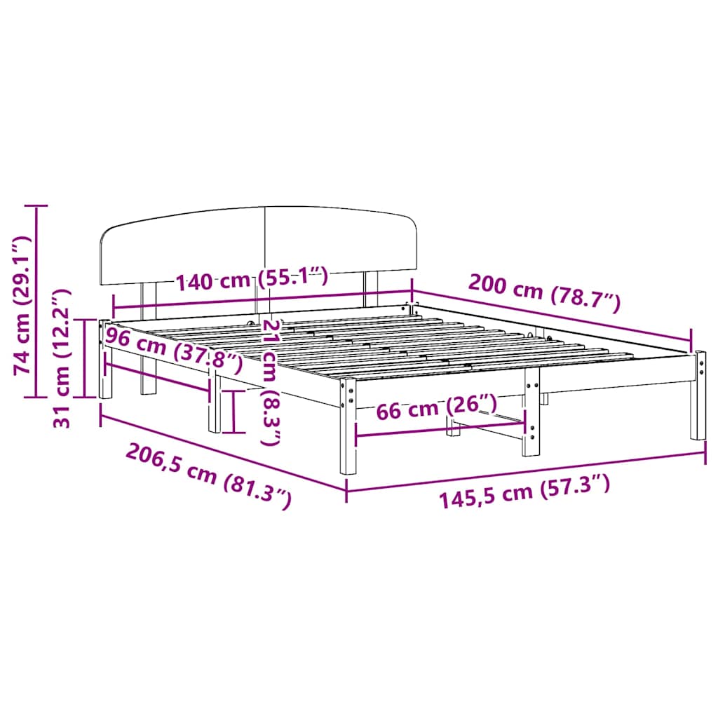 Bed Frame with Headboard White 140 x 200 cm Solid Pine wood