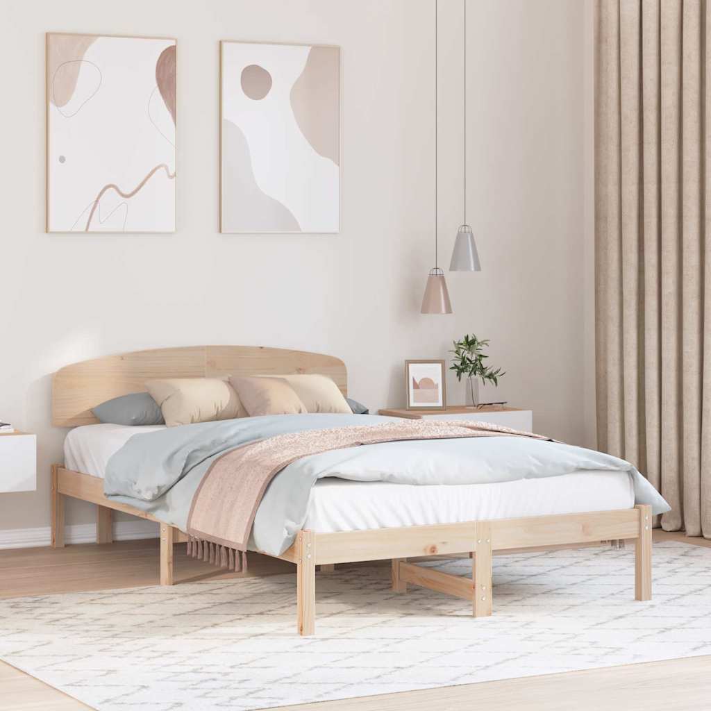 Bed Frame with Headboard Brown 140 x 190 cm Solid Pine wood