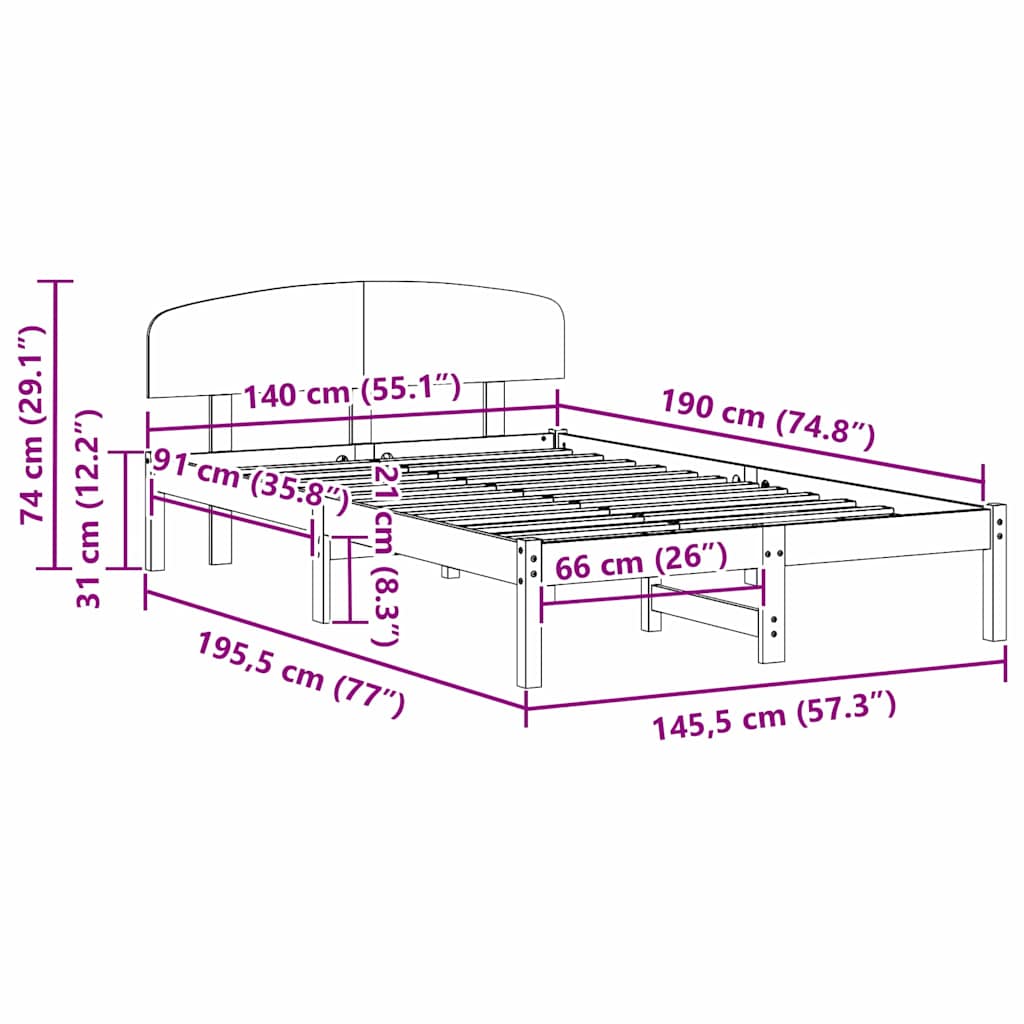 Bed Frame with Headboard Brown 140 x 190 cm Solid Pine wood