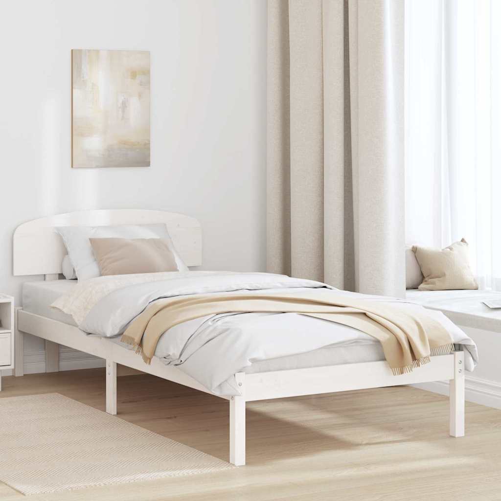 Bed Frame with Headboard White 100 x 200 cm Solid Pine wood