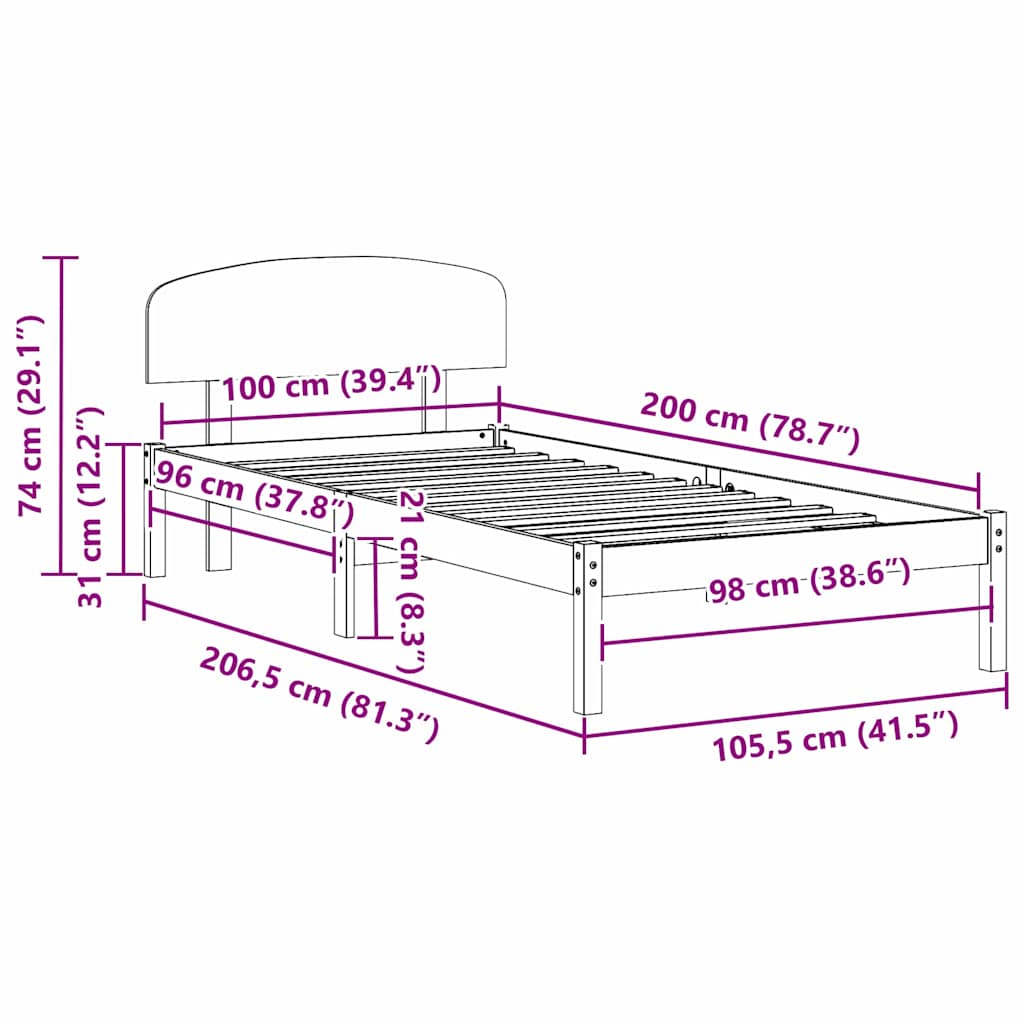 Bed Frame with Headboard Brown 100 x 200 cm Solid Pine wood
