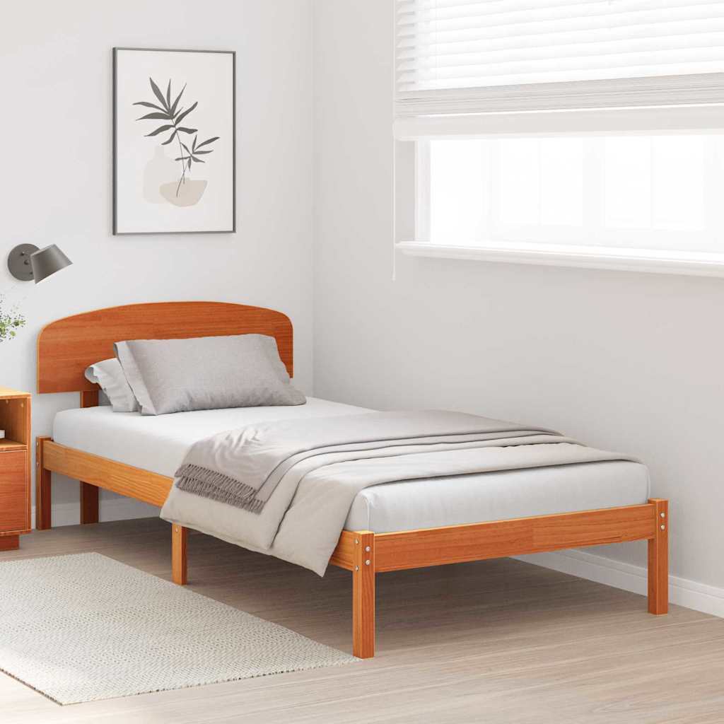 Bed Frame with Headboard Brown 90 x 200 cm Solid Pine wood