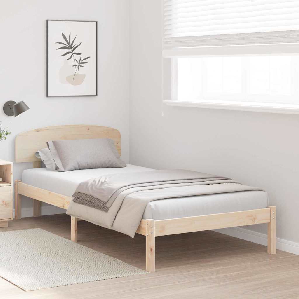 Bed Frame with Headboard Brown 90 x 190 cm Solid Pine wood