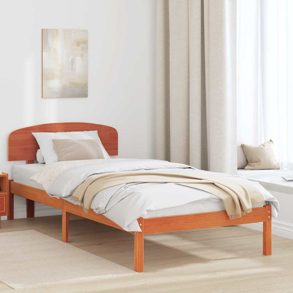 Bed Frame with Headboard Brown 75 x 190 cm Solid Pine wood