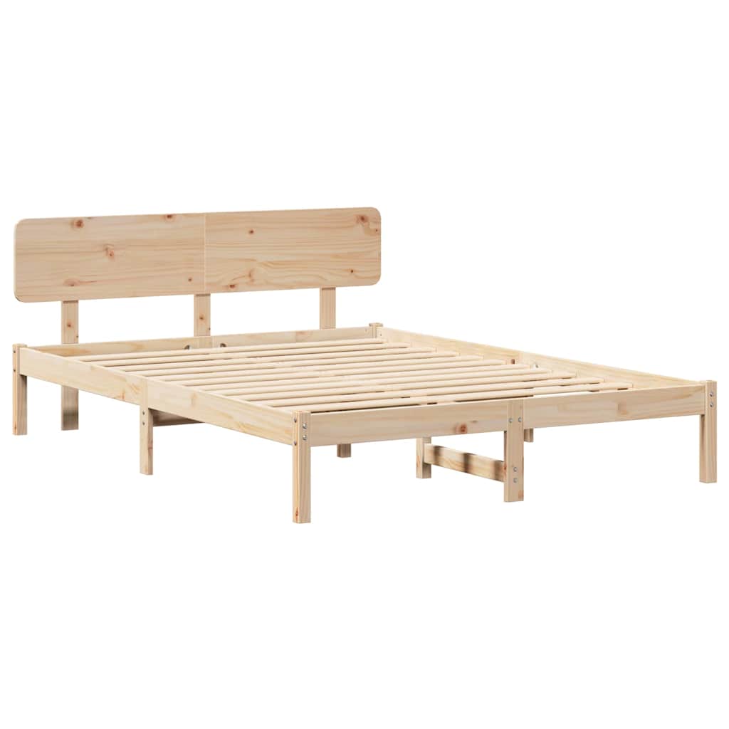 Bed Frame with Headboard Natural 200 x 200 cm Solid Pine Wood