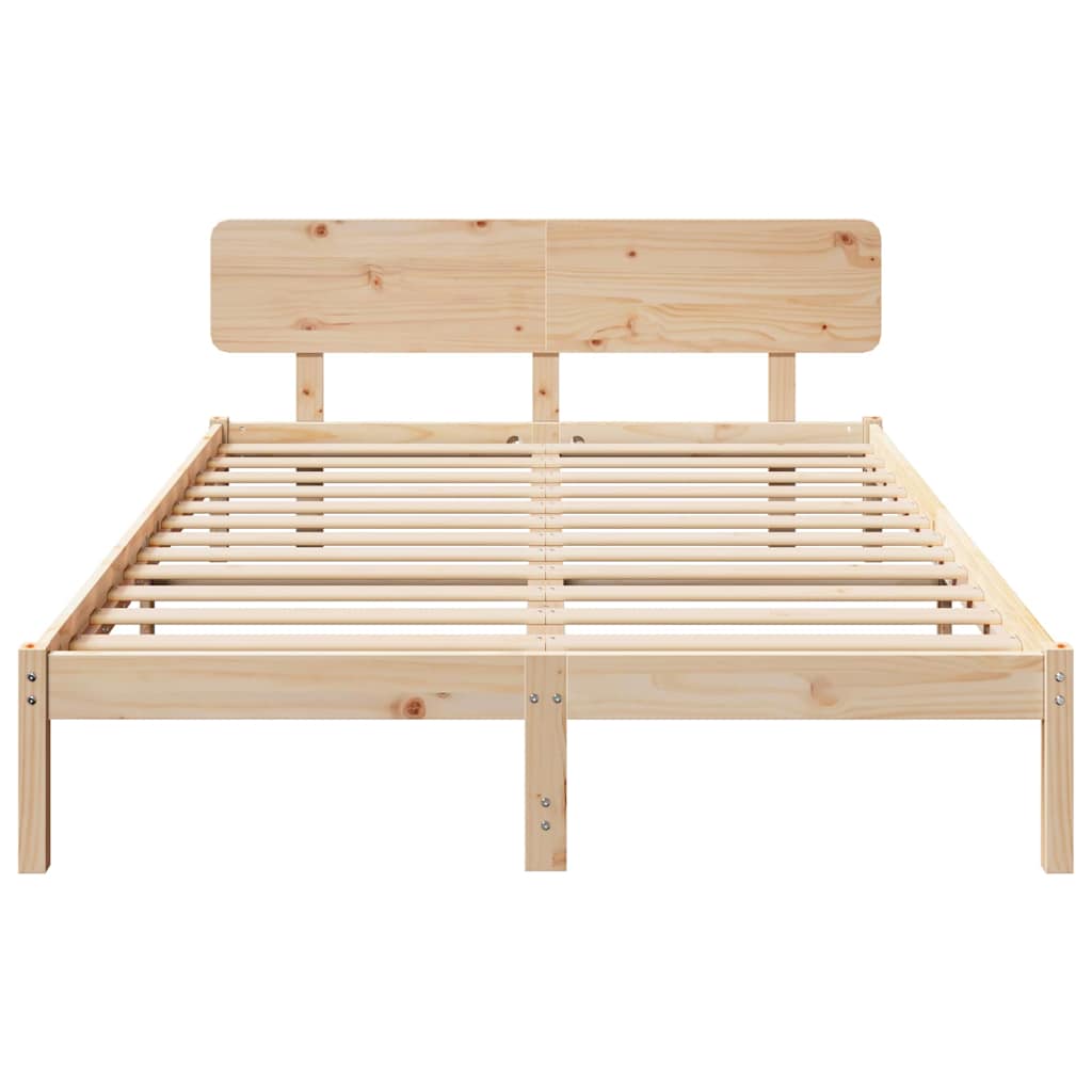 Bed Frame with Headboard Natural 200 x 200 cm Solid Pine Wood