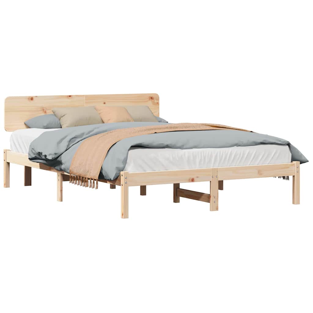 Bed Frame with Headboard Natural 200 x 200 cm Solid Pine Wood