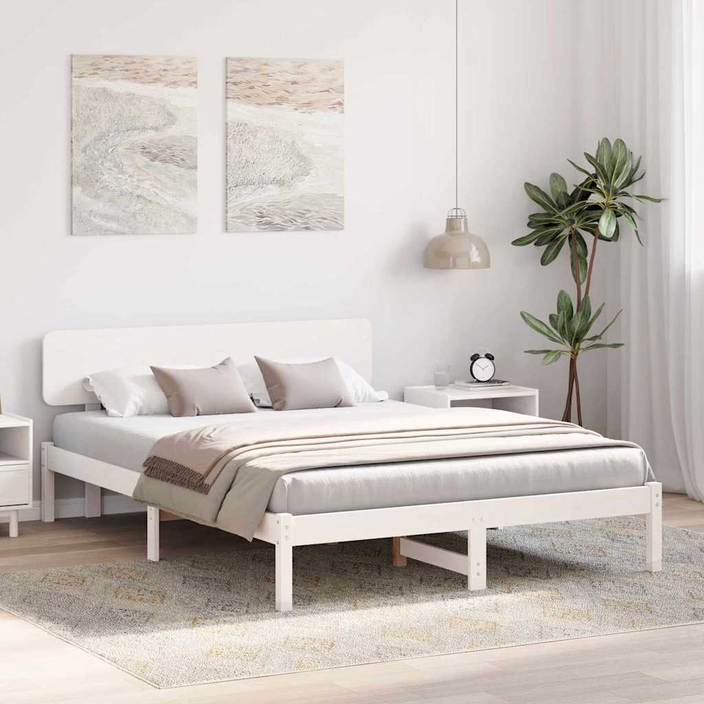 Bed Frame with Headboard White 200 x 200 cm Solid Pine Wood