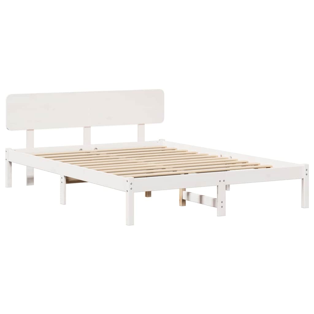 Bed Frame with Headboard White 200 x 200 cm Solid Pine Wood