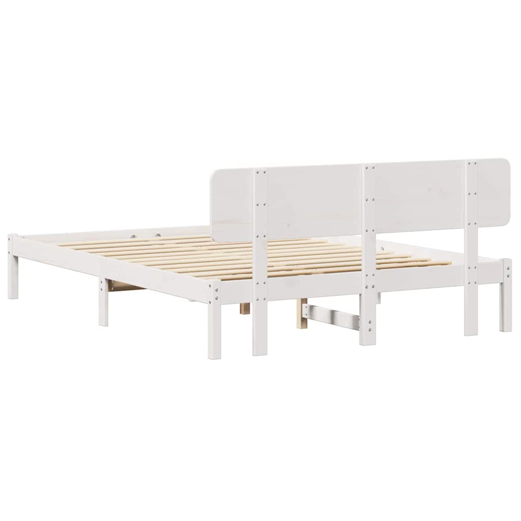 Bed Frame with Headboard White 200 x 200 cm Solid Pine Wood