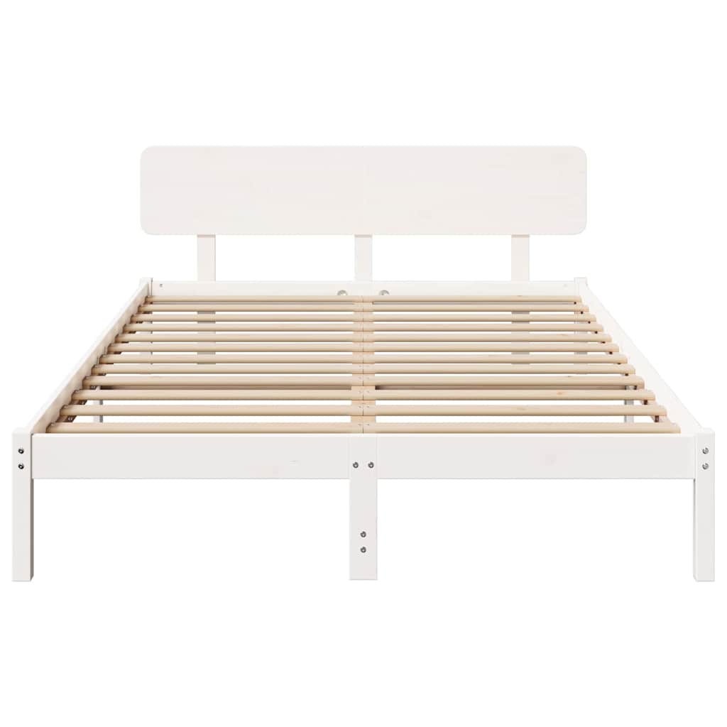 Bed Frame with Headboard White 200 x 200 cm Solid Pine Wood