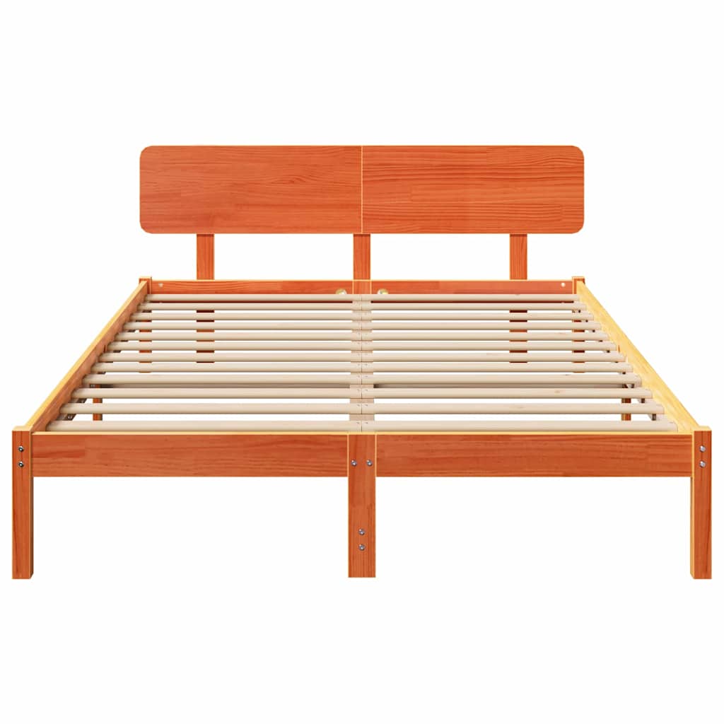 Bed Frame with Headboard Wax Brown 200 x 200 cm Solid Pine Wood