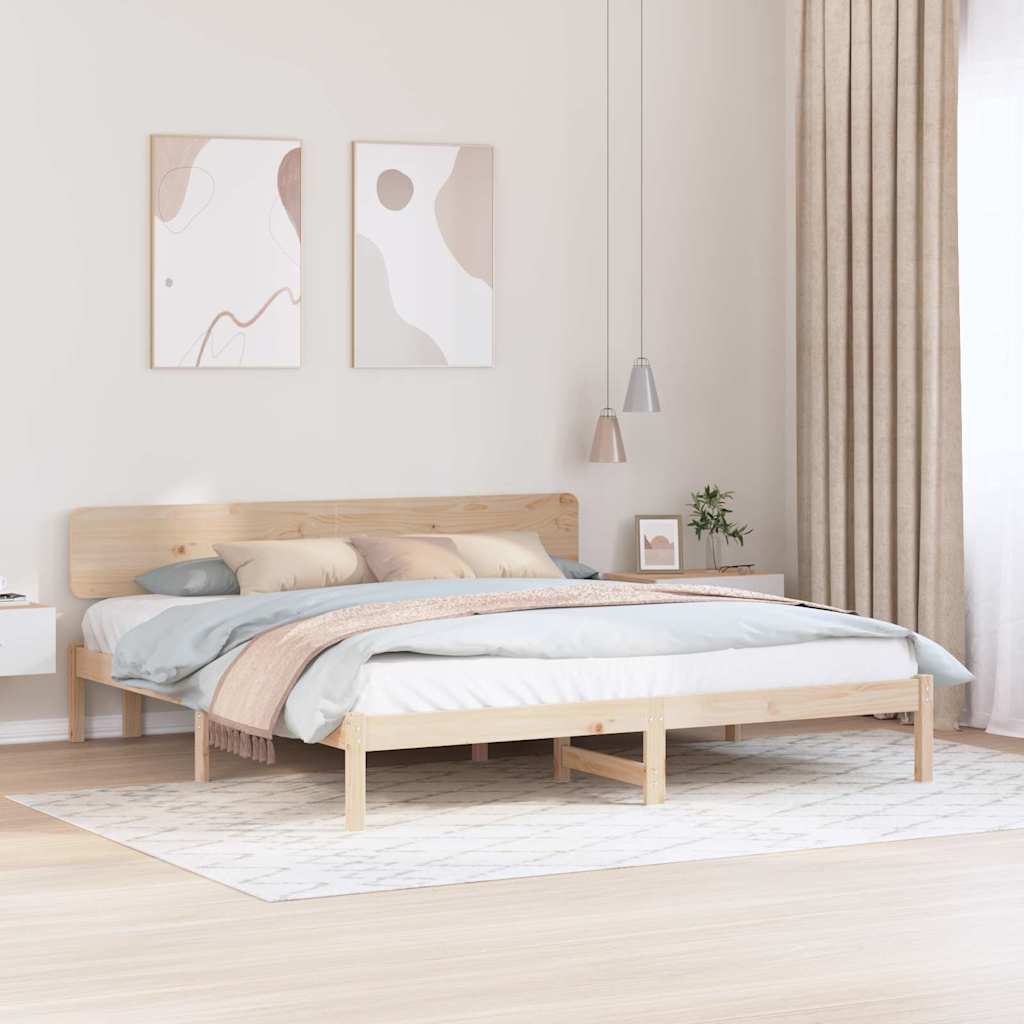 Bed Frame with Headboard Natural 180 x 200 cm Solid Pine Wood
