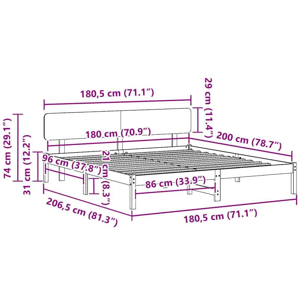 Bed Frame with Headboard Natural 180 x 200 cm Solid Pine Wood