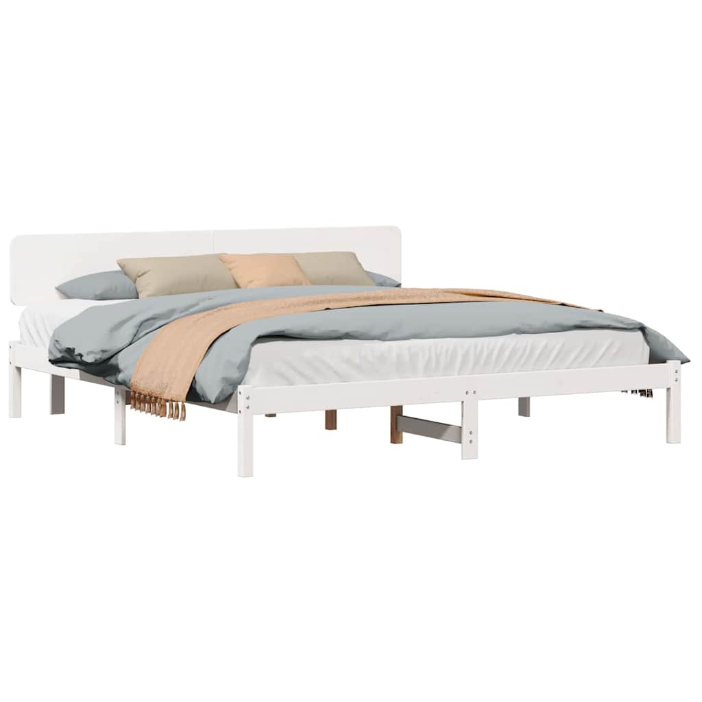 Bed Frame with Headboard White 180 x 200 cm Solid Pine Wood