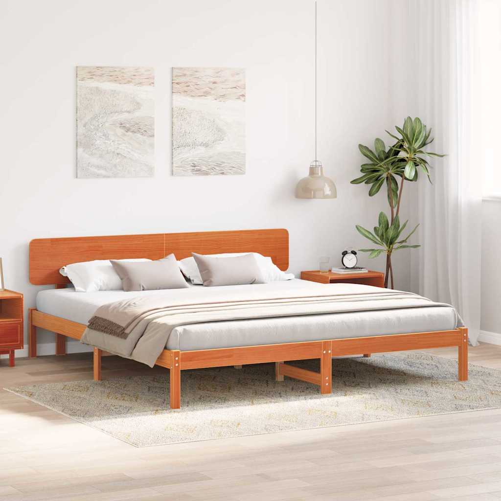 Bed Frame with Headboard Wax Brown 180 x 200 cm Solid Pine Wood