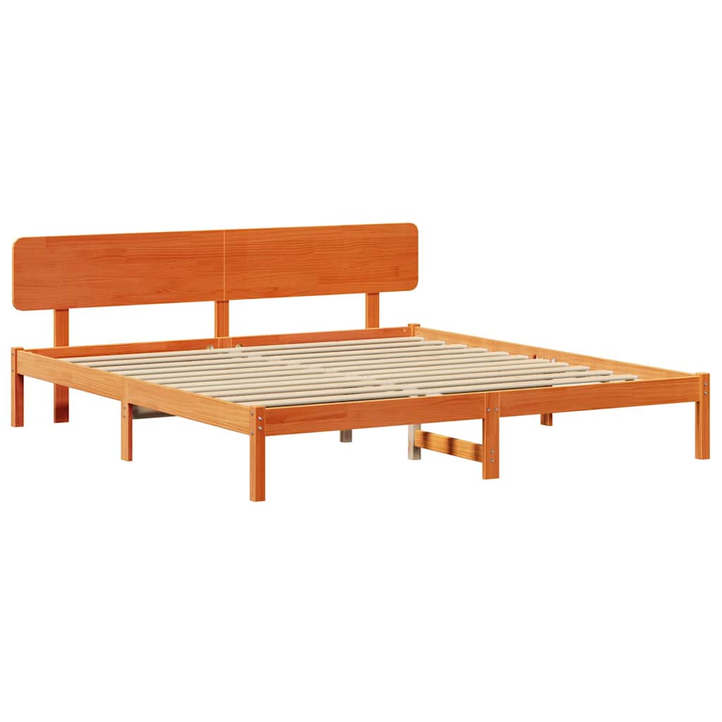 Bed Frame with Headboard Wax Brown 180 x 200 cm Solid Pine Wood
