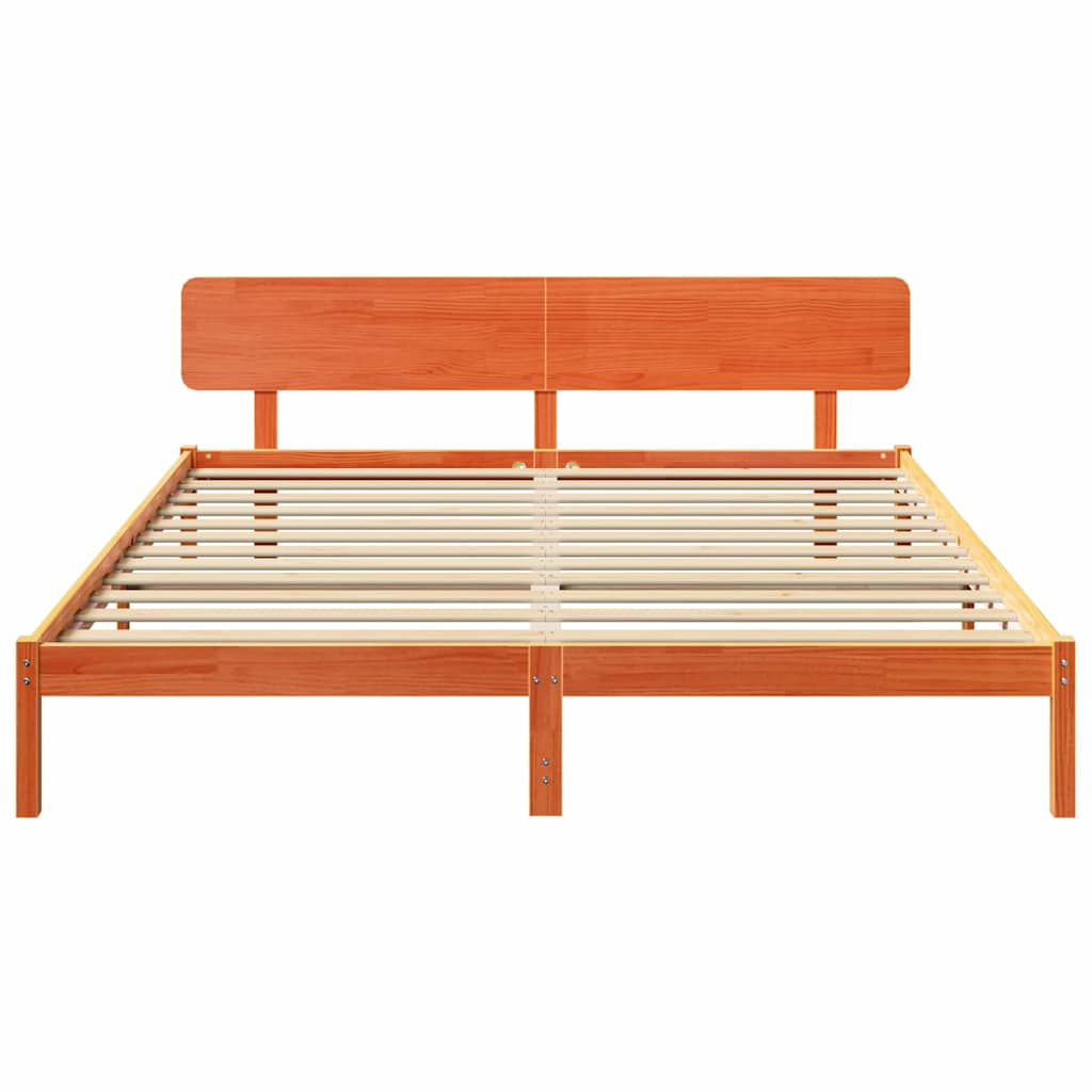 Bed Frame with Headboard Wax Brown 180 x 200 cm Solid Pine Wood