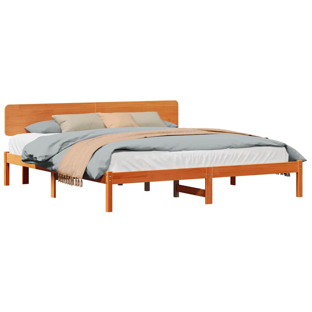 Bed Frame with Headboard Wax Brown 180 x 200 cm Solid Pine Wood