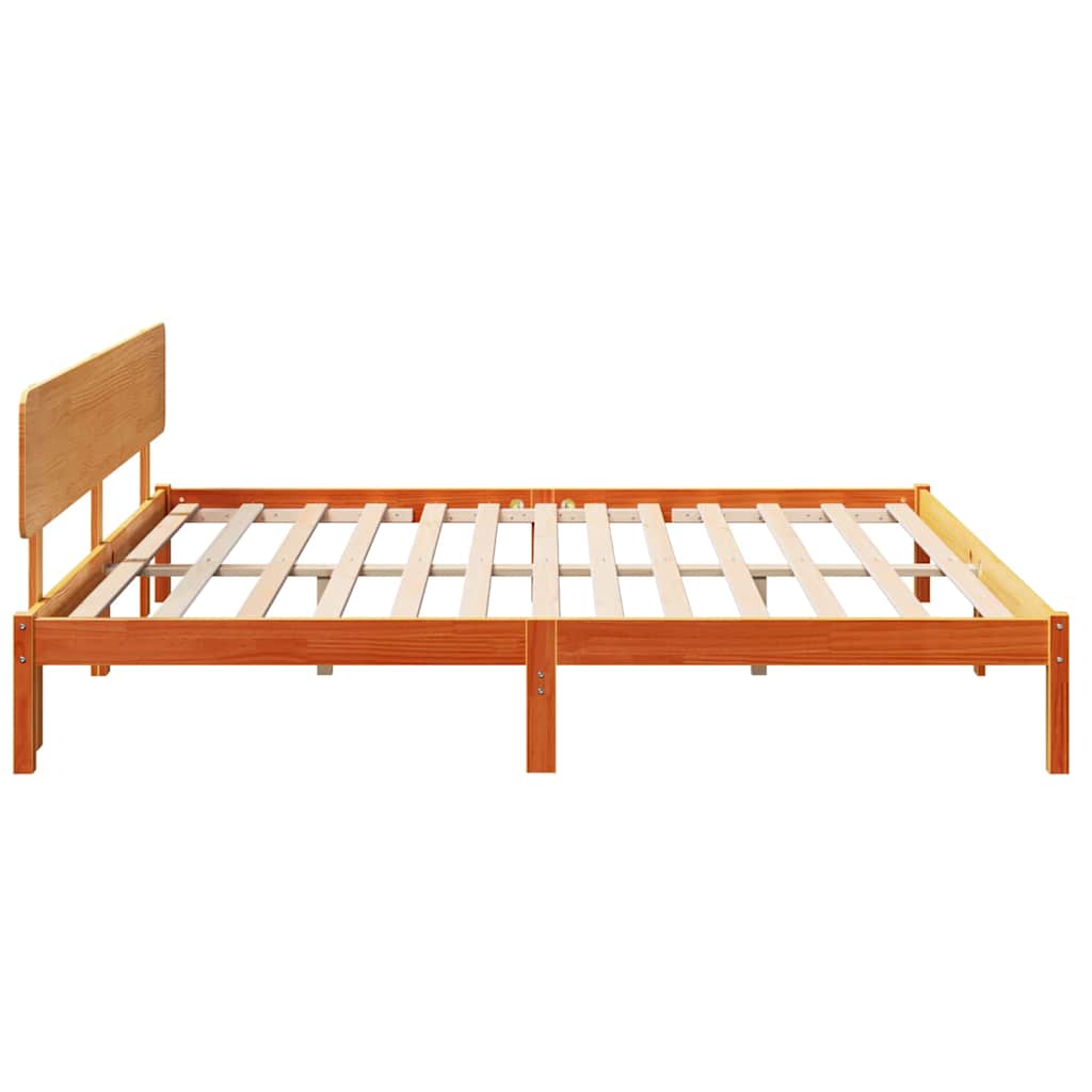 Bed Frame with Headboard Wax Brown 180 x 200 cm Solid Pine Wood