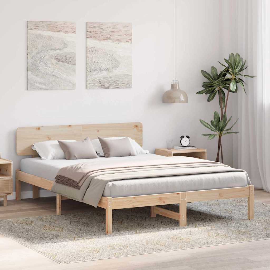 Bed Frame with Headboard Natural 160 x 200 cm Solid Pine Wood