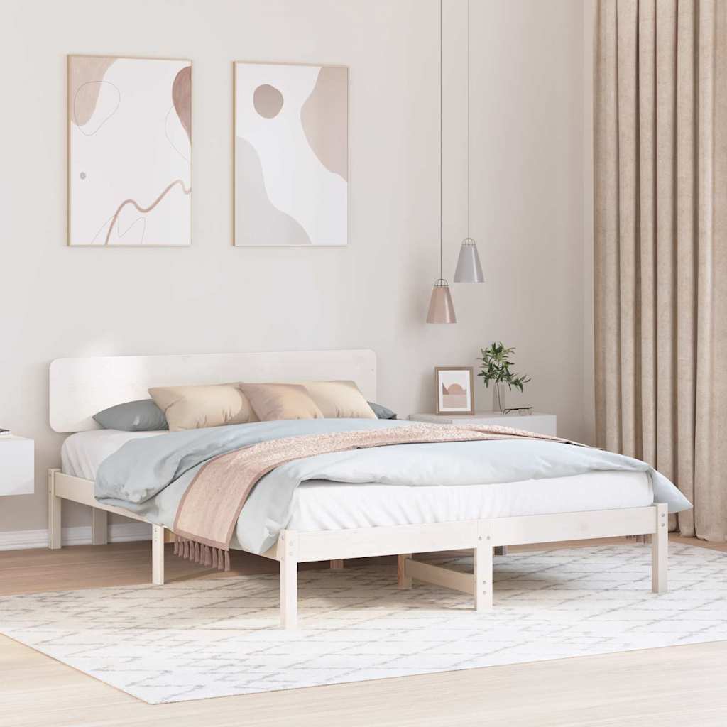 Bed Frame with Headboard White 160 x 200 cm Solid Pine Wood