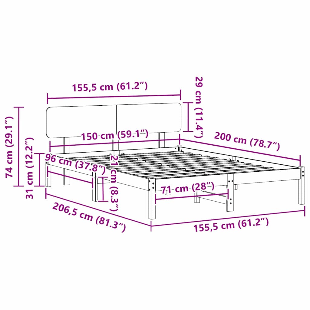 Bed Frame with Headboard Wax Brown 150 x 200 cm Solid Pine Wood