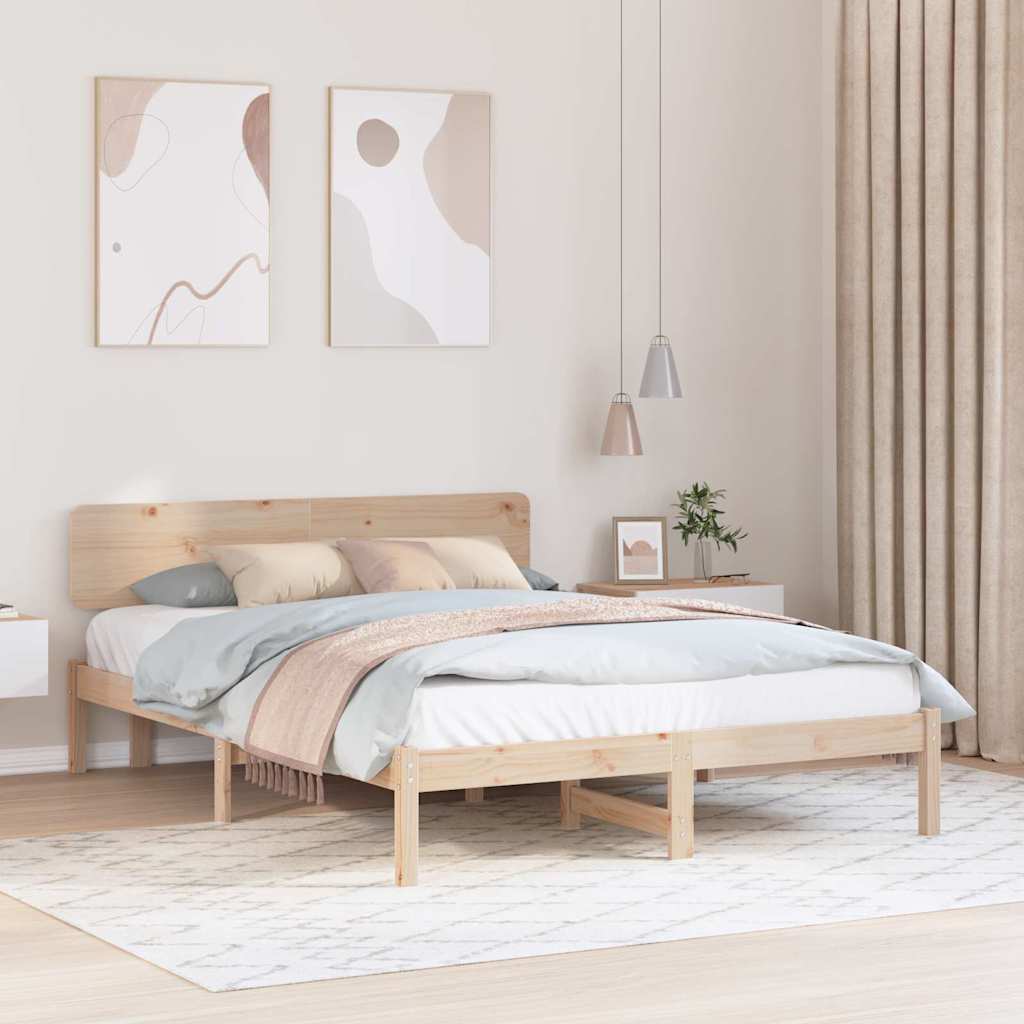 Bed Frame with Headboard Natural 140 x 200 cm Solid Pine Wood