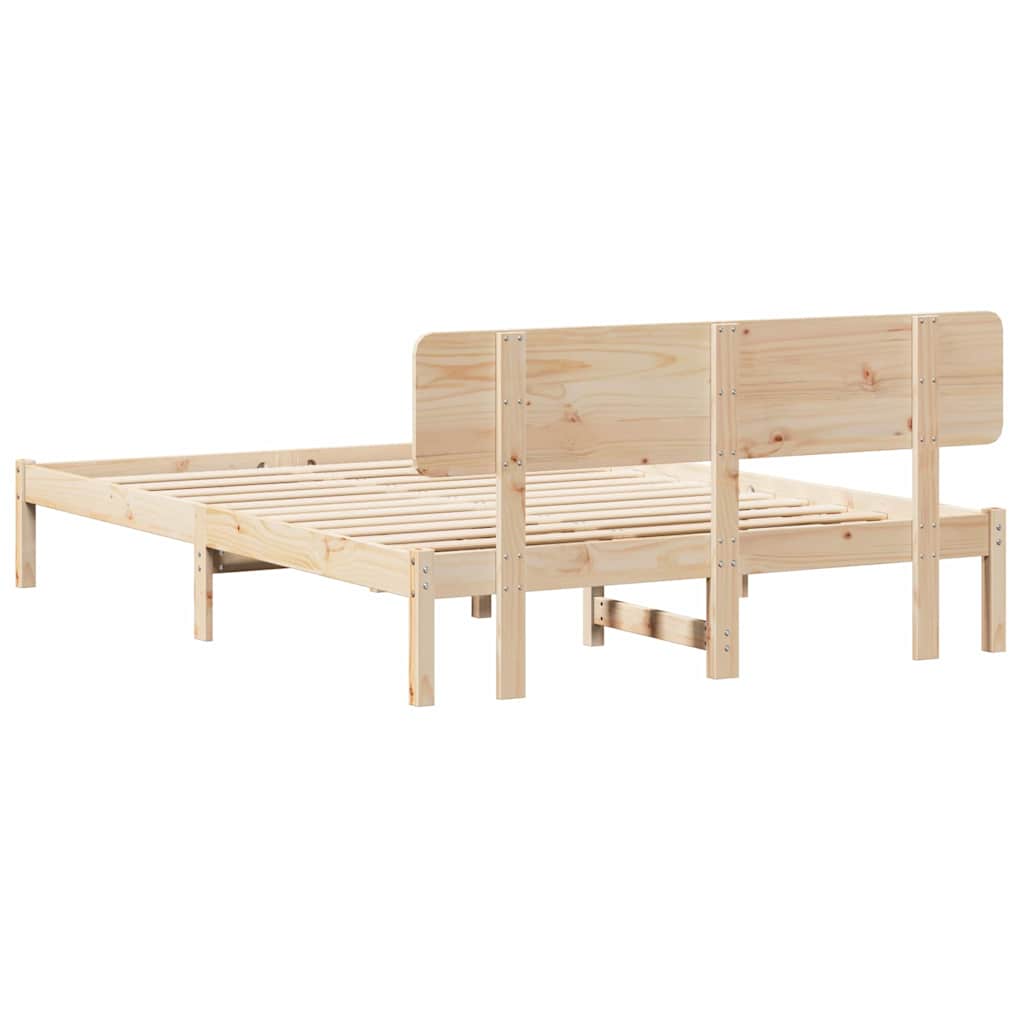 Bed Frame with Headboard Natural 140 x 200 cm Solid Pine Wood
