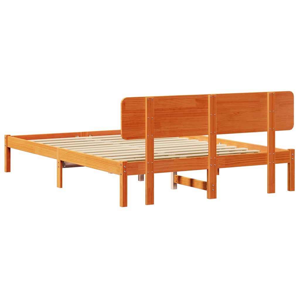 Bed Frame with Headboard Wax Brown 140 x 200 cm Solid Pine Wood