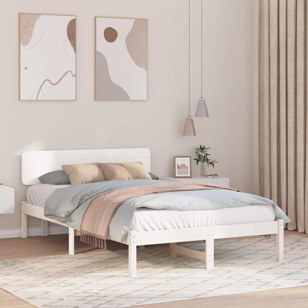 Bed Frame with Headboard White 120 x 200 cm Solid Pine Wood