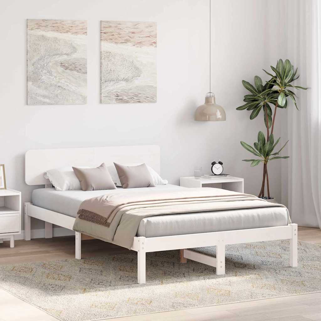 Bed Frame with Headboard White 120 x 200 cm Solid Pine Wood