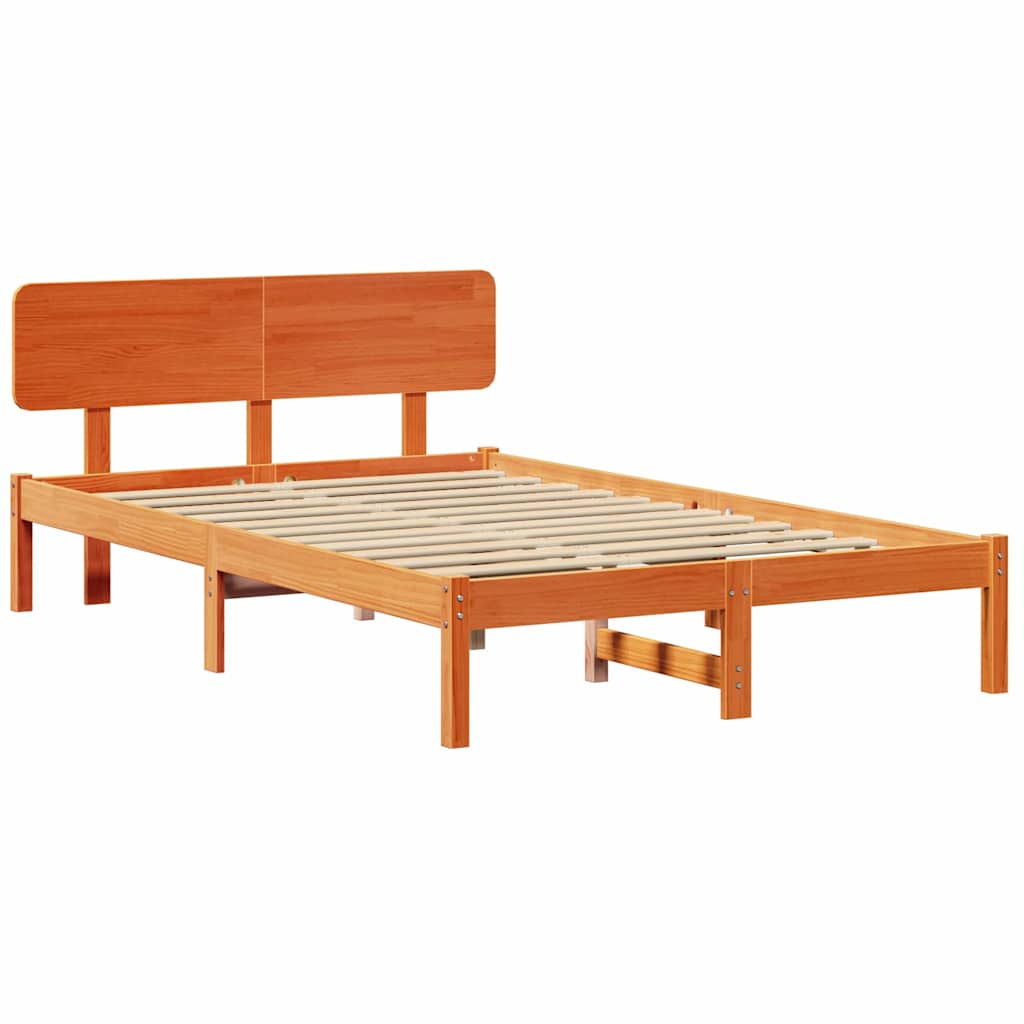 Bed Frame with Headboard Wax Brown 140 x 190 cm Solid Pine Wood
